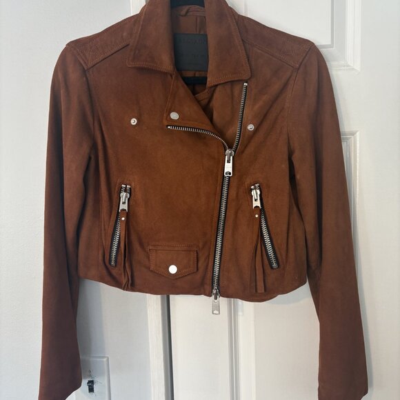 AllSaints Elora Biker Jacket, Suede Size 6 - Picture 6 of 6